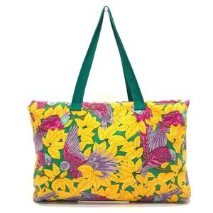 HERMES vintage Bird pattern Bag Tote Bag Shoulder Bag cotton Green/yellow